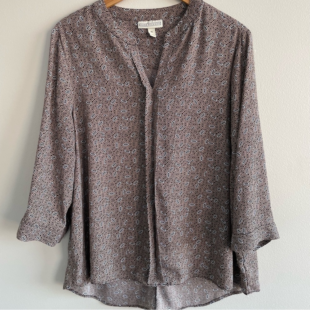Dana Buchman Women's Patterned Blouse Size XL Brown & Black